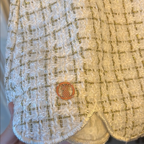 Girhoodcore Cream Tweed Pearl Gold Embellished Dress - L - Picture 11 of 11